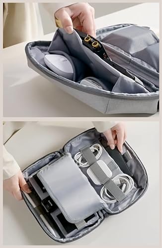 Electronics Travel Organizer Bag for Cables, Chargers & Accessories, Waterproof Tech Organizer Case, Portable Cable Storage Pouch for Travel, Gray