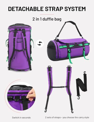 MIER 여행용 캠핑 체육관 스포츠용 대형 더플 백 백팩, 45L/60L/90L - color: 퍼플., size: 60L