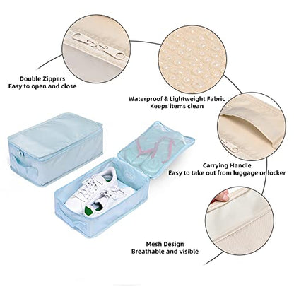 Travel Shoe Bags, Foldable Waterproof Shoe Pouches Organizer-Double Layer (2+2 Blue Shoebags) - color: Blue, size: 2+2 Packs