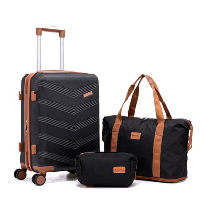 CONCEPTEN Expandable carry on Luggage 3 Piece Suitcases with Spinner Wheels - color: Black, size: 3 Piece