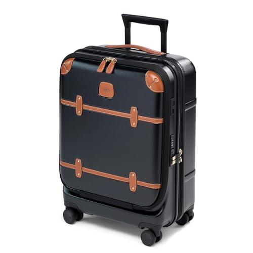 Bric's Bellagio 3.0 Spinner Trunk - Airline Approved Luxury Hardshell Carry On Luggage with Large Wheels, Telescopic Handle, Leather Detailing - Expandable Rolling Suitcase - 21" With Pocket, Black - color: Black, size: Carry-on with front pocket