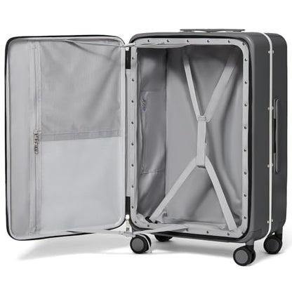 mixi 26 Inch Large Checked Luggage PC Hard Shell Suitcase Top Opening Aluminum Frame Travel Suitcases with Wheels, Rock Gray - color: Rock Gray, size: 26-inch