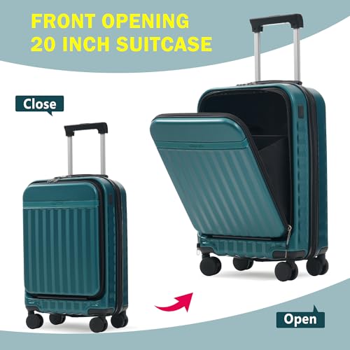 Merax Luggage Sets 2 Piece Front Opening, Hardside 20/24 IN Suitcase - color: Dark Green, style: Luggage Set With Top Open 20