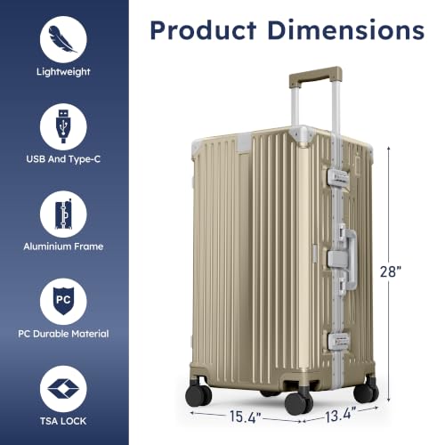 ALPHA CAMP Trunk Luggage 26 Inch with Aluminum Frame Zipperless Suitcase - color: Gold, size: 26 Inch
