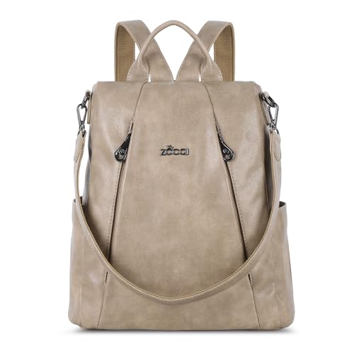 ZOCAI Backpack Purse for Women Medium Anti-Theft Backpacks Purses Design Leather Shoulder Bags with Removable Strap - color: Apricot