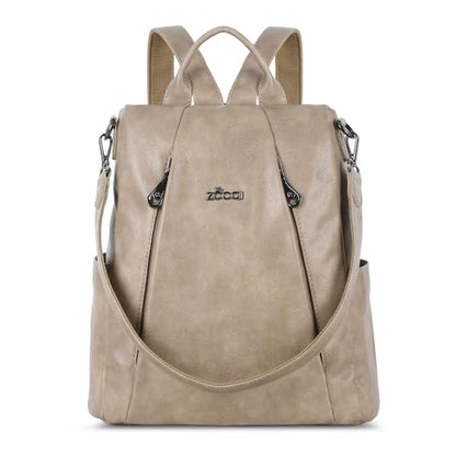 ZOCAI Backpack Purse for Women Medium Anti-Theft Backpacks Purses Design Leather Shoulder Bags with Removable Strap - color: Apricot