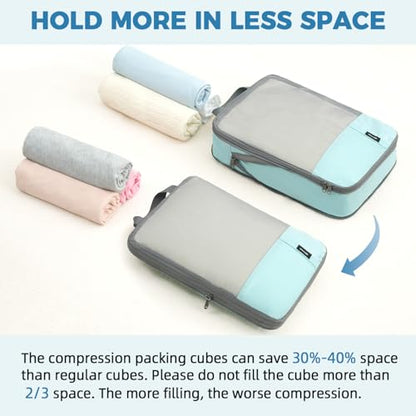 BAGAIL Lightweight Compression Packing Cubes for Travel, 6 Set, Dusty Blue - color: Dusty Blue