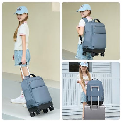 Rolling Backpack with Removable Wheels, 18 inch Computer Laptop Bag Carry on Travel Wheeled Business Backpack for Women Men - color: Lake
