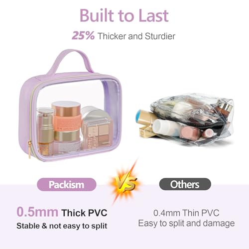 PACKISM Clear Makeup Bag Travel - Velvet Side TSA Approved Toiletry Bag - color: 01 Purple, size: Full Vacation (Mixed Sizes)