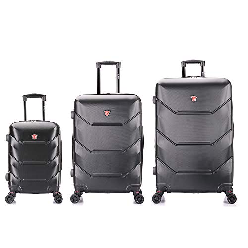 DUKAP ZONIX 3-Piece Durable Hardside Spinner Luggage Set 20/26/30in Black - color: Black, size: 3 Piece Set (20/26/30)