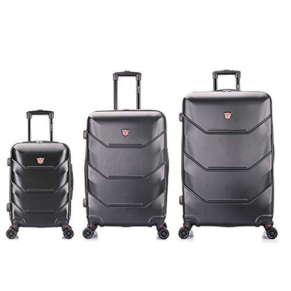 DUKAP ZONIX 3-Piece Durable Hardside Spinner Luggage Set 20/26/30in Black - color: Black, size: 3 Piece Set (20/26/30)