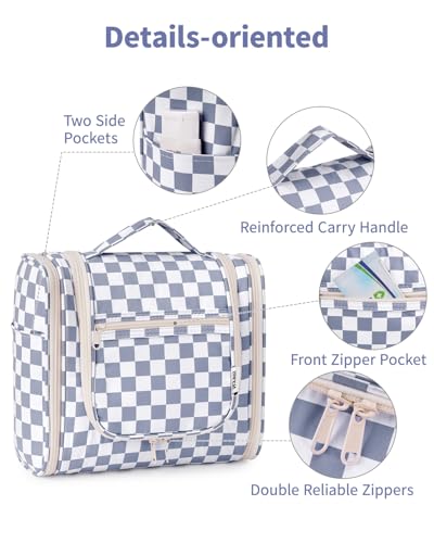Narwey Large Hanging Travel Toiletry Bag for Women, Makeup Cosmetic Bag - color: C-Grayish Blue Checkerboard, size: Large