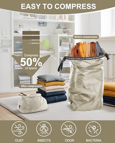 Travel Laundry Bags, Pump-Free Compression Dirty Clothes Bag - color: Gray, size: 23" L × 17" W × 6.5" H