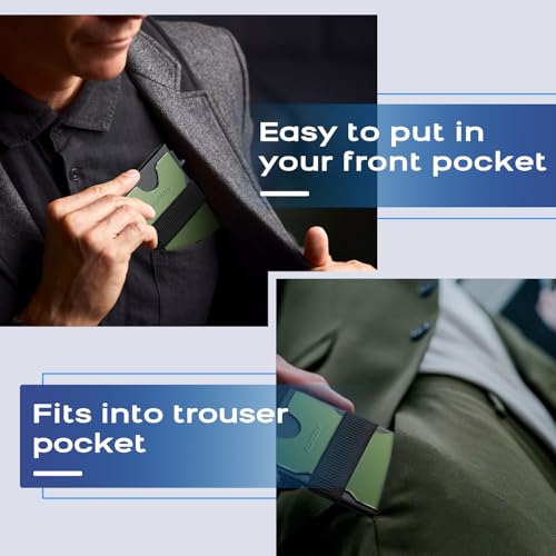 RUNBOX Slim Wallet for Men, RFID Aluminum Pop-Up Card Holder for 12 Cards - color: Matte Olive Green