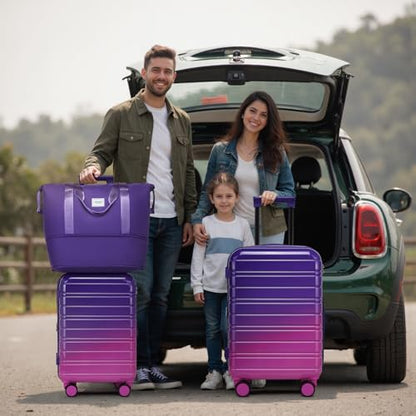 LARVENDER Luggage Sets 5 Piece, PC+ABS Expandable Suitcases with Wheels - color: Midnight Berry, size: 5 Piece Set (20/24/28/DB/TB)