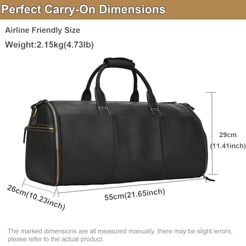 Full Grain Leather Duffel Bag for Men, 2-in-1 Garment Travel Bag with Shoe Compartment, Weekender Overnight Bag for Business Trip, Black - color: Y2a201FMY - Black