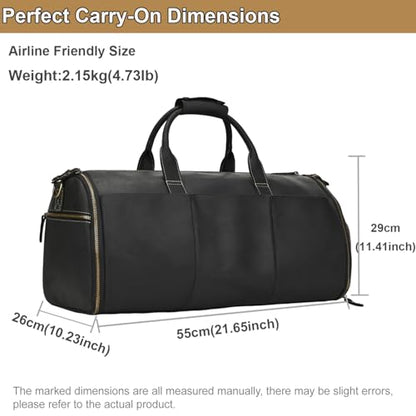 Full Grain Leather Duffel Bag for Men, 2-in-1 Garment Travel Bag with Shoe Compartment, Weekender Overnight Bag for Business Trip, Black - color: Y2a201FMY - Black