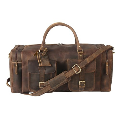 KomalC 24 Inch Leather Travel Duffle Bag, Gym Sports Cabin Holdall - color: Distressed Brown, size: 24 Inches