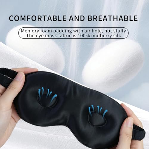 3D Contoured 100% Mulberry Silk Sleep Mask,Full Blackout,Unisex - color: Navy