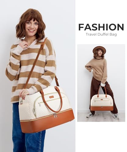 Weekender Bags for Women, Large Travel Duffel Bag Carry on Overnight Bag with Shoe Compartment and Toiletry Bag for Travel Business Gym Hospital, Beige Brown - color: Beige Brown
