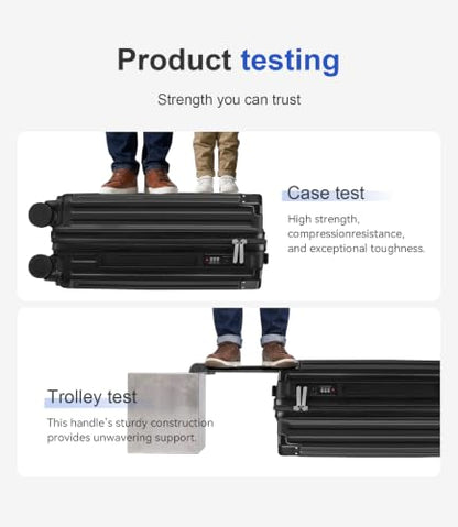 3-Piece ABS Hardside Luggage Set with Foldable Cup Holder & Detachable, Black - color: B ++ Black