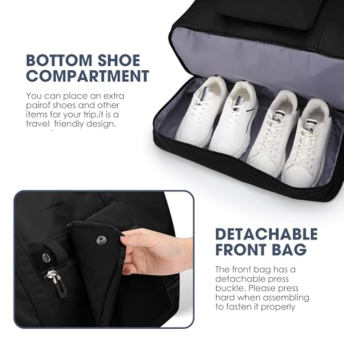 Women's Weekender bag Travel Duffel Bag with Shoe Compartment 21-inch Airline-Approved Carry-On, 2-Piece Overnight Bag Set Personal Item Luggage - color: SR-1-black