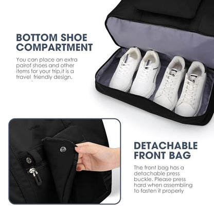 Women's Weekender bag Travel Duffel Bag with Shoe Compartment 21-inch Airline-Approved Carry-On, 2-Piece Overnight Bag Set Personal Item Luggage - color: SR-1-black