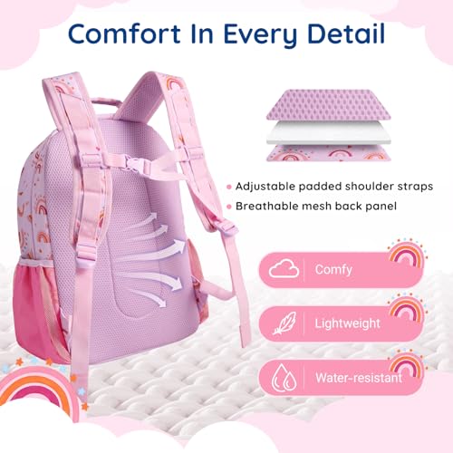 mommore Kids Backpack Set Kindergarten School Bookbag for Boys Girls 4-8 - color: A-rainbow Print