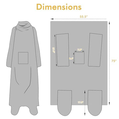 Catalonia Wearable Blanket with Sleeves & Foot Pocket for Adults - color: Dog Grey, size: Fleece