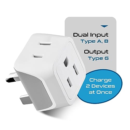 Ceptics 2 in 1 UK Adapters for Travel, Dual USA Input, Grounded, Pack of 3 - color: White