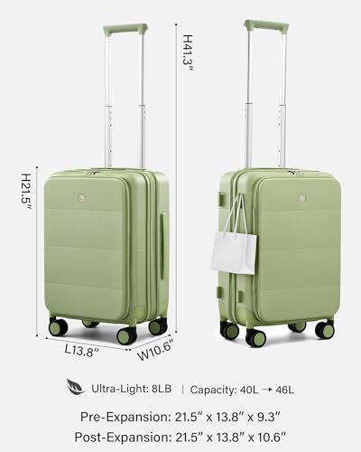 Hanke Hardside Expandable Carry On Luggage, 20 Inch Top Opening Suitcase - color: Bamboo Green, size: 20 Inch EXT