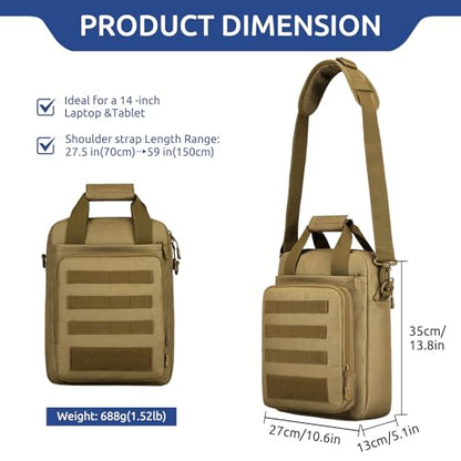 Tactical Messenger Bag, Laptop Briefcase MOLLE Shoulder Pack Handbag - color: Coyote
