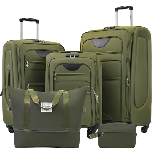 Merax Softside Luggage Set 3 Piece Suitcase with Duffel Bag Spinner Wheels - color: Army Green(22/26/30+bags), style: Softside Luggage Set