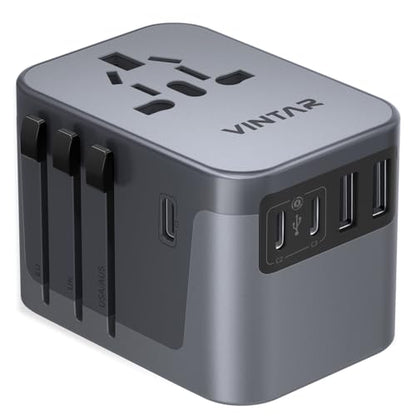 VINTAR Universal Travel Adapter 30W, 6-in-1 with 3 USB-C & 2 USB-A, Silver - color: 30W Silver