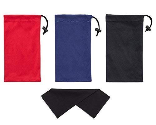 Mamlyn Premium Quality Microfiber Sunglasses Pouch With Spring Fastener - color: Black Blue Red