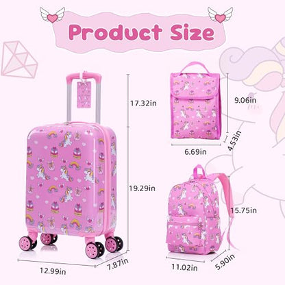 16’’ Kid’s Luggage Set with Spinner Wheels, Hardside with Suitcases,6 Piece - color: Unicorn
