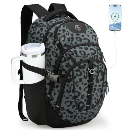 Swissdigital Design Backpack for Men with USB Charging Port SD803-101 - color: Gray Leopard