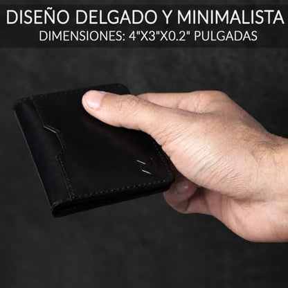 FOXHACKLE Full Grain Leather Credit Card Holder for Men and Women, Slim Bifold RFID Blocking Wallet, Thin Front Pocket Minimalist Wallet, Small Card Case. - color: Black