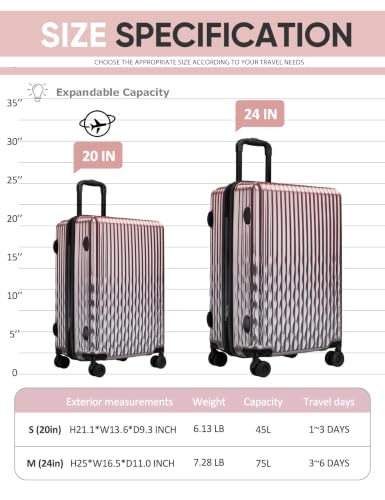 Tolino Checked 24 In Expandable Luggage Hardside Suitcase with Wheels | Lightweight Gradient PC+ABS Hardshell | Smooth 360° Spinner Wheels | Expands 20% | TSA Lock - color: Galaxy Rose, size: M(24 In)