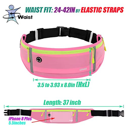 USHAKE Slim Running Belt, Bounce Free Fanny Pack Phone Holder - color: Pink