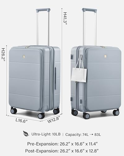 Hanke Expandable Medium Checked Luggage, 24 Inch Top Opening Suitcase - color: Grey, size: 24 Inch EXT