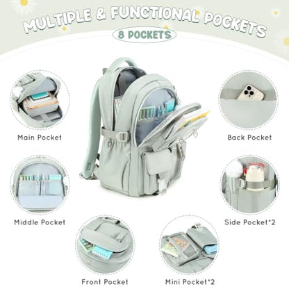 Backpack for Girls, Girls Backpack with Lunch Box & Pencil Case Set, 3PCS Kids Bookbag for Girl Teens, Waterproof School Backpack for Elementary Middle High School Students Ages 3-18 Green - color: Green