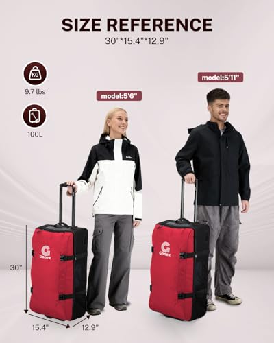 Gonex Rolling Duffle Bag with Wheels, Water-Repellent Nylon, 30 in, Red - color: Pure Red
