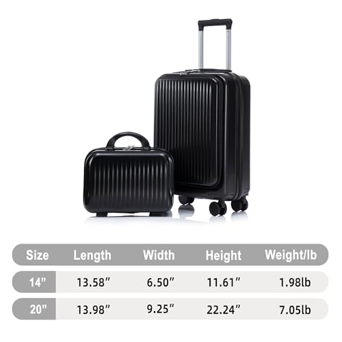 Merax Carry On Luggage,20 IN Top Open Suitcase with 14 Inch Cosmetic Case - color: Black, style: Modern