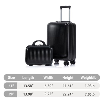 Merax Carry On Luggage,20 IN Top Open Suitcase with 14 Inch Cosmetic Case - color: Black, style: Modern