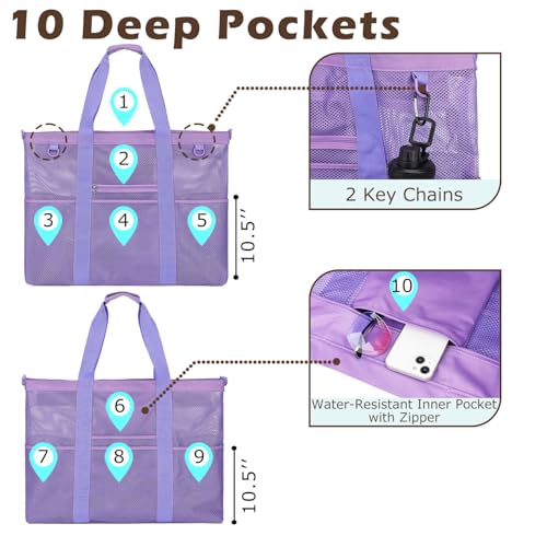 Fammart Large Mesh Beach Bag for Women, Oversized Beach tote Swim Pool Bag - color: Oversized, Purple, size: Extra-Large