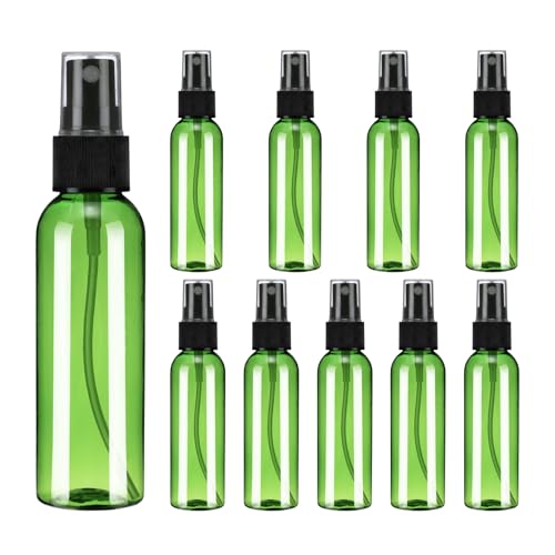 uxcell 10Pack Spray Bottles, 2 Oz/60ML Reusable Clear Empty Mist Plastic Mini Travel Bottle Set,Small Refillable Liquid Containers for Household Use, Essential Oil, Cleaning (Green Black) - color: Green Black