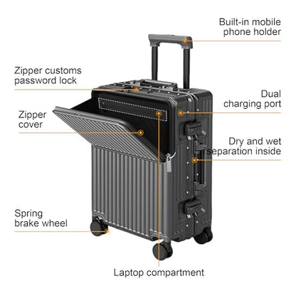 Carry on suitcase Zipperless Luggage,Polycarbonate Aluminum Hard Shell, Expandable Carry-On Suitcase with Spinner Wheels, 20 Inch Cabin - color: Dark Gray, size: 20 inch
