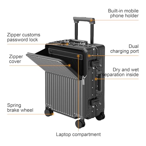 Carry on suitcase Zipperless Luggage,Polycarbonate Aluminum Hard Shell, Expandable Carry-On Suitcase with Spinner Wheels, 26 Inch Cabin - color: Dark Gray, size: 26 inch