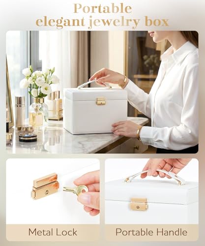 Homde Lockable Jewelry Box for Girl: 3-Layer Safe Organizer with Key - color: White